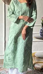 Load image into Gallery viewer, Women's Lakhnavi Handcrafted Cotton Chikankari Kurti - HONC0347150