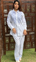 Shama Women's Lakhnavi Handcrafted Cotton Chikankari Top And Palazzo Set - HONC0267510
