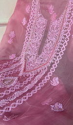 Load image into Gallery viewer, Women's Lakhnavi Handcrafted Pure Organza Chikankari Unstitched Kurta And Dupatta Set- HONC0324982