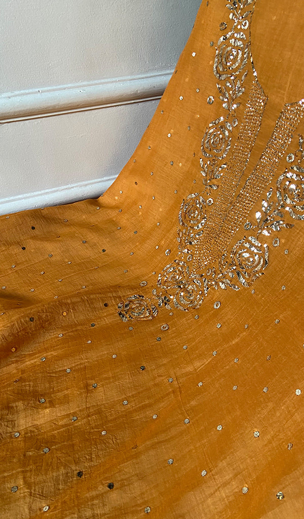 Women's Lakhnavi Handcrafted Mul Chanderi Unstitched Kurta And Dupatta Set - HONC0322424