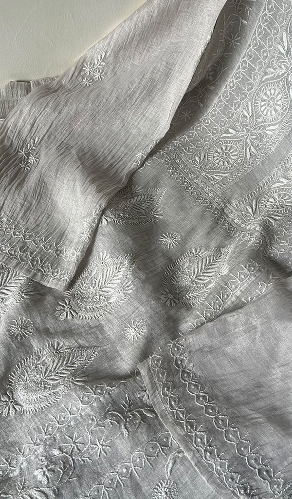 Women's Lakhnavi Handcrafted Tissue Chanderi Semi - Stitched Kurta And Dupatta Set - HONC0257411