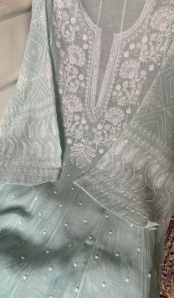 Women's Lakhnavi Handcrafted Mul Chanderi Semi - Stitched Anarkali And Dupatta Set - HONC0374955