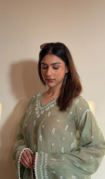 Green Pure Mul Chanderi Chikankari Stitched Short Kurti