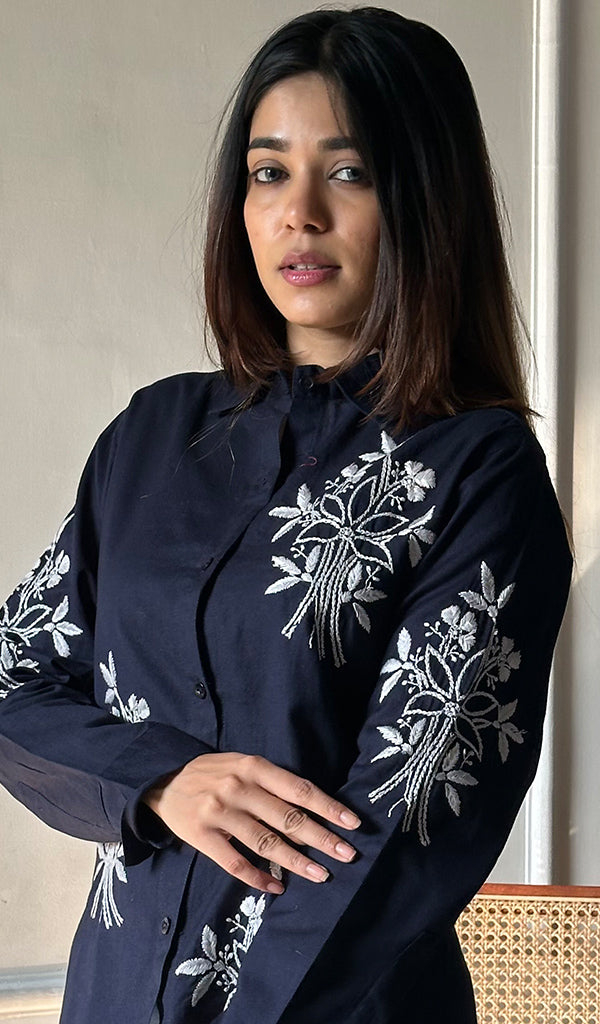 Women's Lucknowi Handcrafted Slub Cotton Chikankari Top - HONC0297640