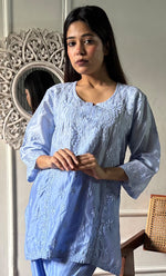 Load image into Gallery viewer, Imara Women's Lakhnavi Handcrafted Chanderi Silk Chikankari Top And Pant Set - HONC0340436