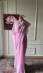 Load image into Gallery viewer, Women's Lucknowi Handcrafted Faux-Georgette Chikankari Saree - HONC0348735