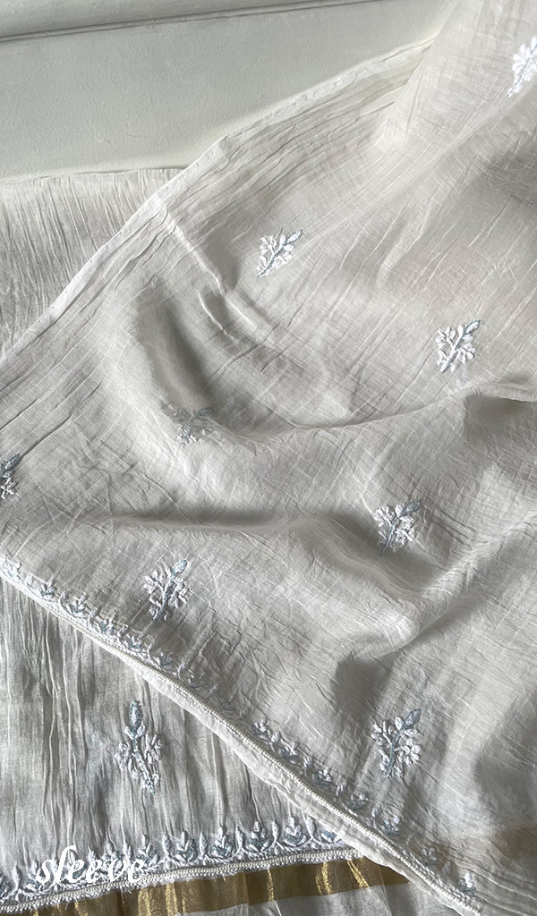 Women's Lakhnavi Handcrafted Mul Chanderi Unstitched Kurta And Dupatta Set- HONC0323583