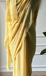 将图像加载到图库查看器中， Women's Lakhnavi Handcrafted Viscose Georgette Chikankari Saree - HONC0317908