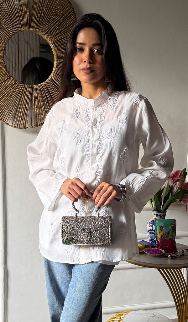 Bhumika Women's Lakhnavi Handcrafted Cotton Chikankari Top - HONC0346332