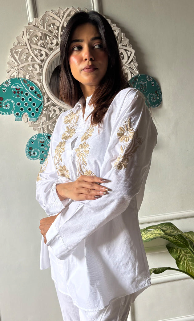 Women's Lakhnavi Handcrafted Modal Cotton Chikankari Top - HONC0313768