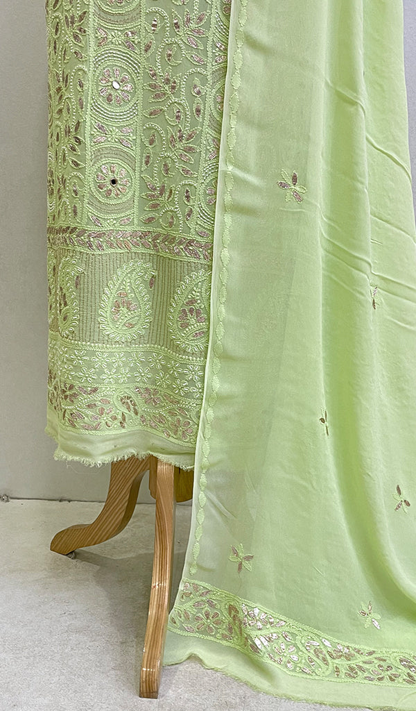 Women's Lakhnavi Handcrafted Viscose Georgette Chikankari Full Suit Material - HONC0119529