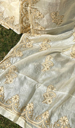 Load image into Gallery viewer, Women&#39;s Lakhnavi Handcrafted Tussar Silk Chikankari Saree - HONC0258443
