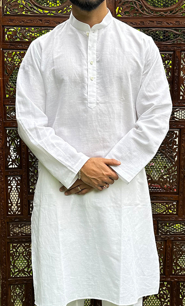 Men's Lucknowi Handcrafted Cotton Chikankari Kurta - HONC0217036