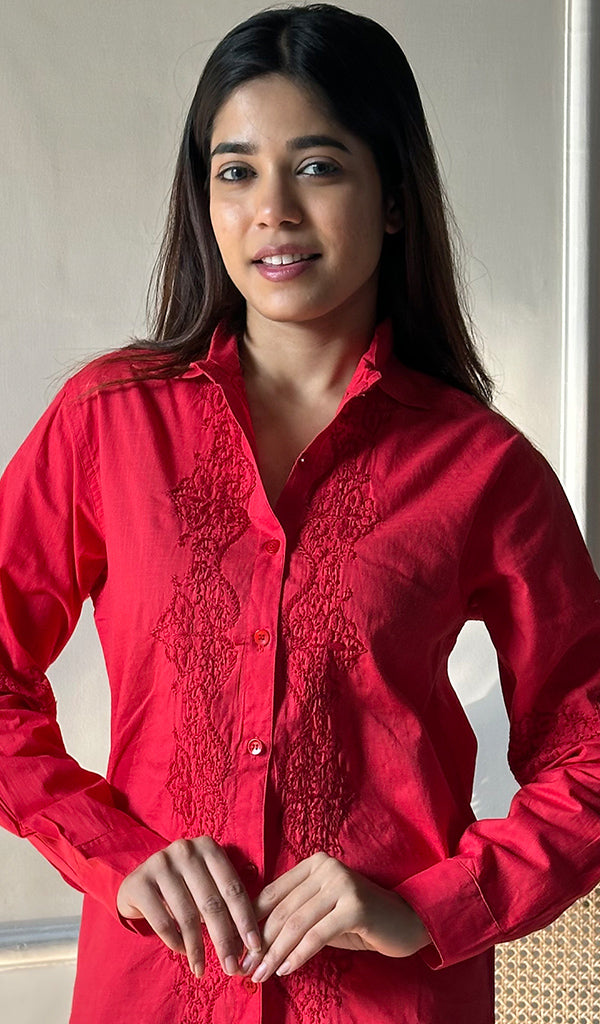 Women's Lucknowi Handcrafted Slub Cotton Chikankari Top - HONC0299100