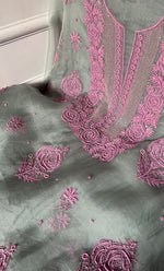 将图像加载到图库查看器中， Gulaab Women's Lakhnavi Handcrafted Pure Organza Chikankari Unstitched Kurta And Dupatta Set - HONC0311847