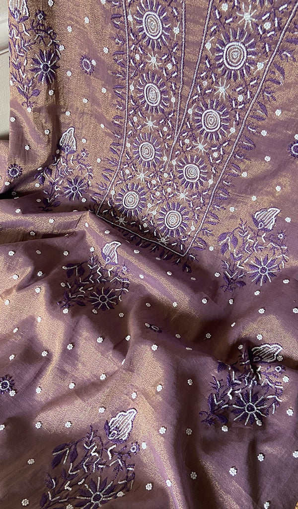 Women's Lakhnavi Handcrafted Tissue Chanderi Unstitched Kurta And Dupatta Set - HONC0270487