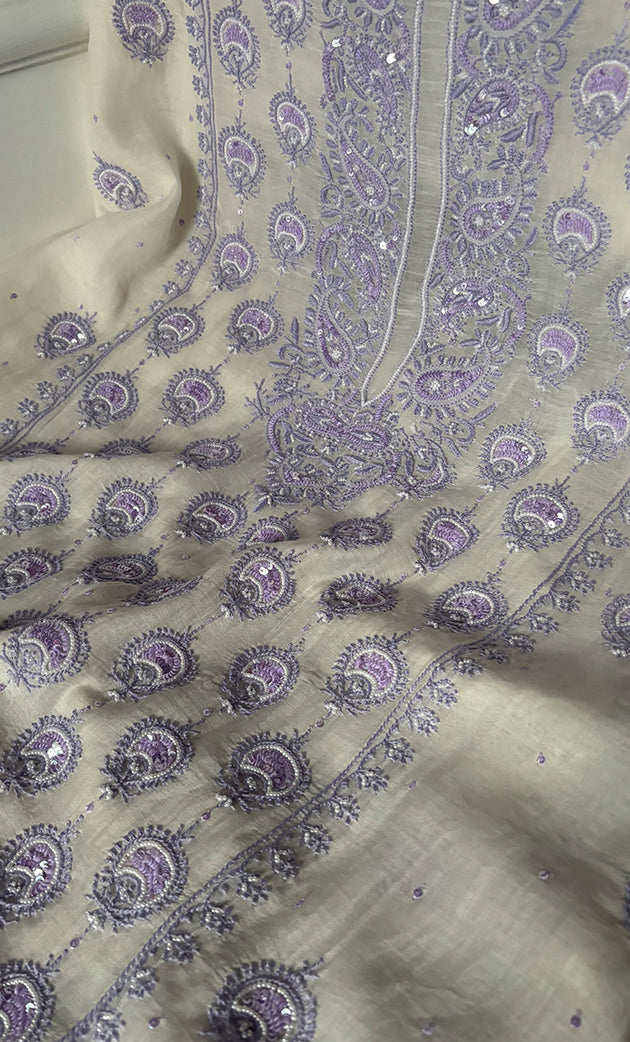 Women's Lakhnavi Handcrafted Unstitched Mul Chanderi Kurta And Dupatta Set - HONC0324072