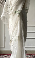 Load image into Gallery viewer, Women&#39;s Lucknowi Handcrafted Pure Organza Silk Chikankari Saree - HONC0329245
