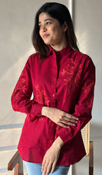 Load image into Gallery viewer, Women&#39;s Lucknowi Handcrafted Slub Cotton Chikankari Top - HONC0299113
