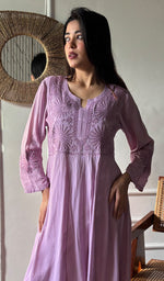 Load image into Gallery viewer, Women's Lucknowi Handcrafted Muslin Chikankari Anarkali Dress - HONC0149492