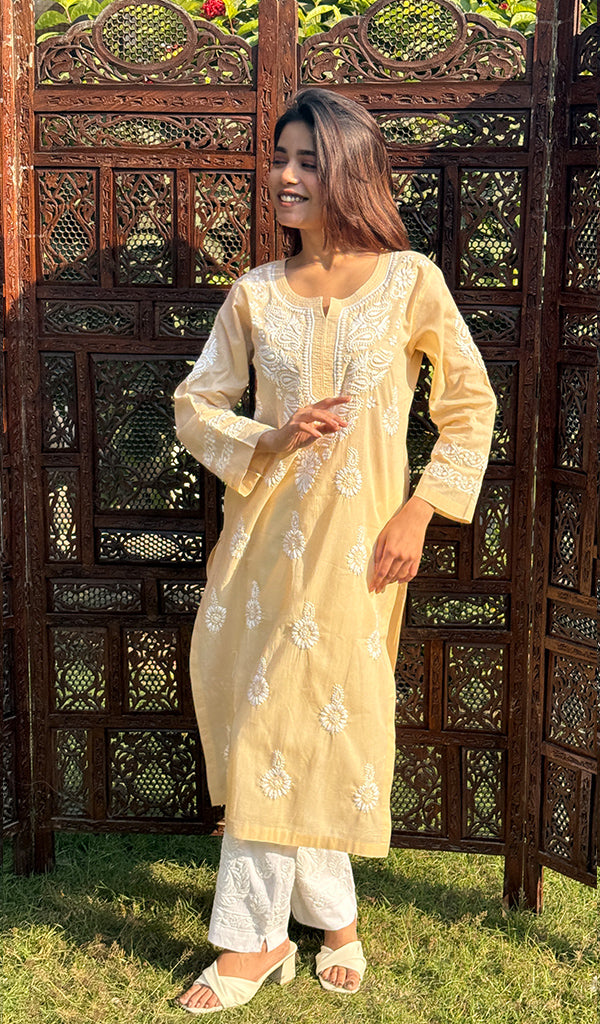 Women's Lucknowi Handcrafted Cotton Chikankari Kurti - HONC0234305