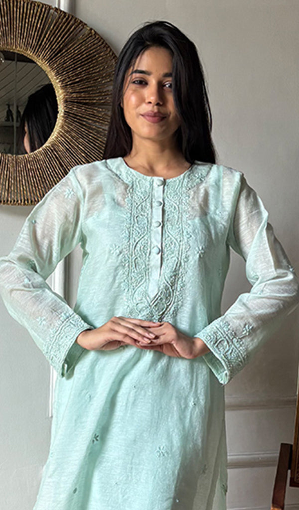 Women's Lakhnavi Handcrafted Muslin Chikankari Kurti - HONC0264764