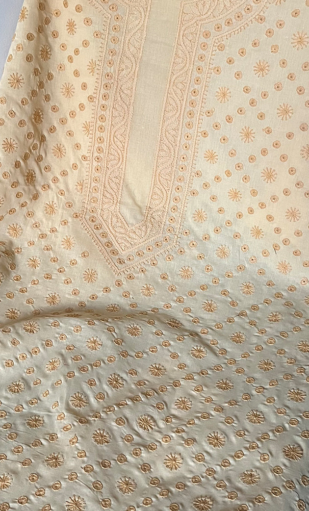Lucknowi Handcrafted Cotton Chikankari Unstitched Men's Kurta Fabric - HONC0289825