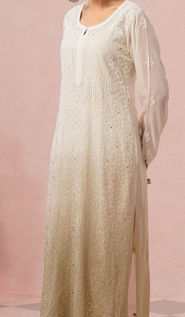 Yusra Women's Lakhnavi Handcrafted Viscose Georgette Chikankari Kurti - HONC0541387