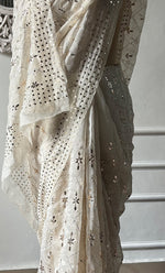 将图像加载到图库查看器中， Women&#39;s Lucknowi Handcrafted Pure Organza Silk Chikankari Saree - HONC0328518
