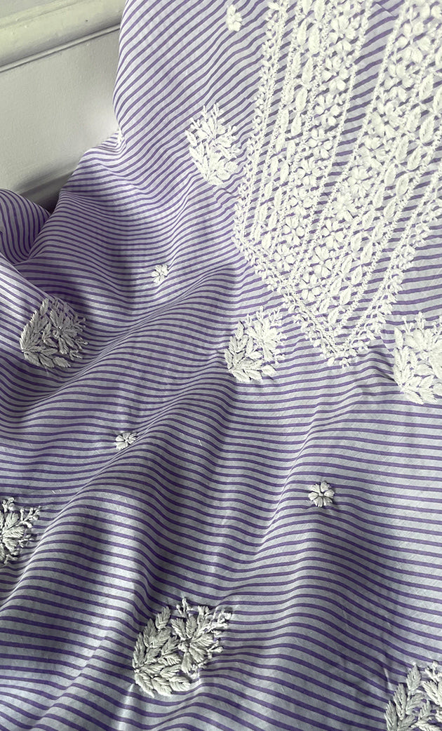 Shumaira Women's Lakhnavi Handcrafted Cotton Chikankari Unstitched Kurti Fabric - HONC0326384