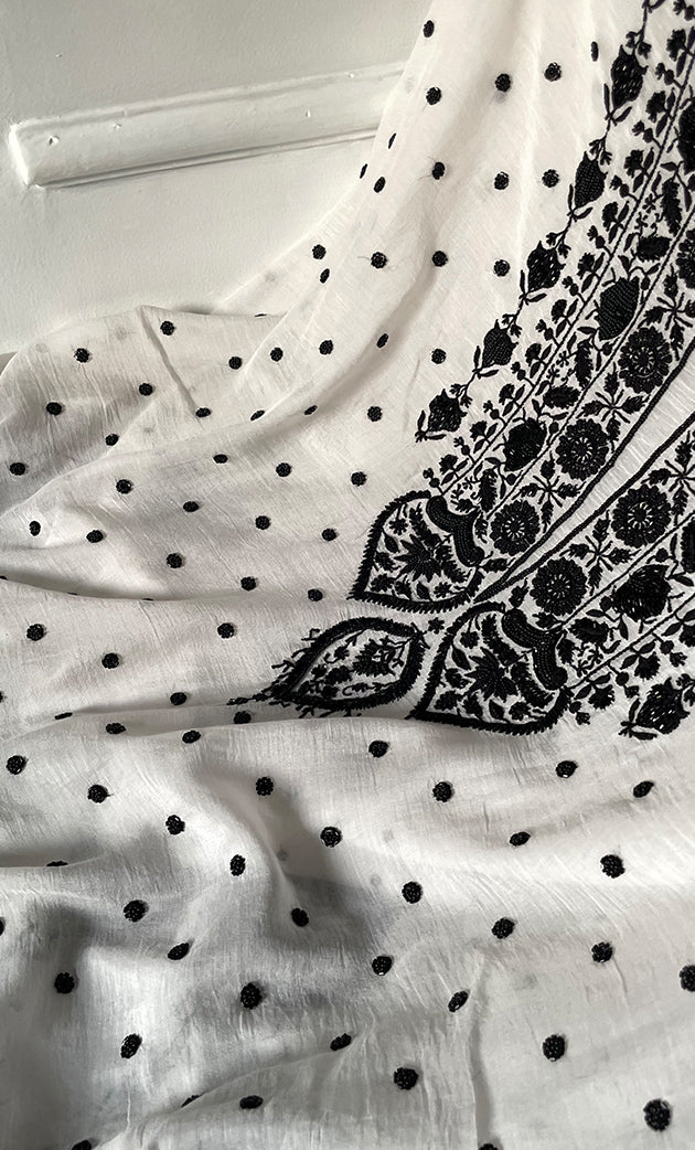 Women's Lakhnavi Handcrafted Mul Chanderi UnStitched Kurta And Dupatta Set - HONC0312361
