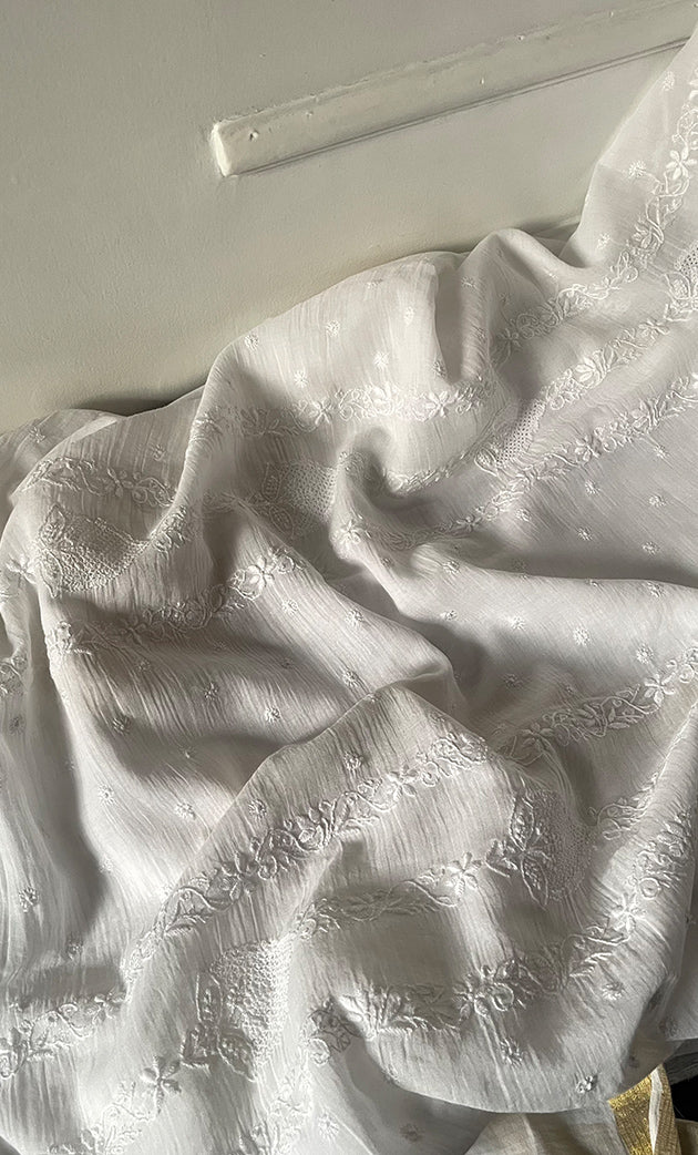 Women's Lakhnavi Handcrafted Unstitched Cotton Chikankari Kurta Dupatta Set - HONC0326101