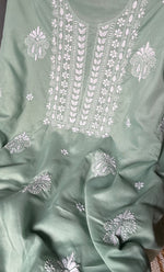 Load image into Gallery viewer, Women&#39;s Lakhnavi Handcrafted Cotton Chikankari Unstitched Kurti Fabric - HONC0302644
