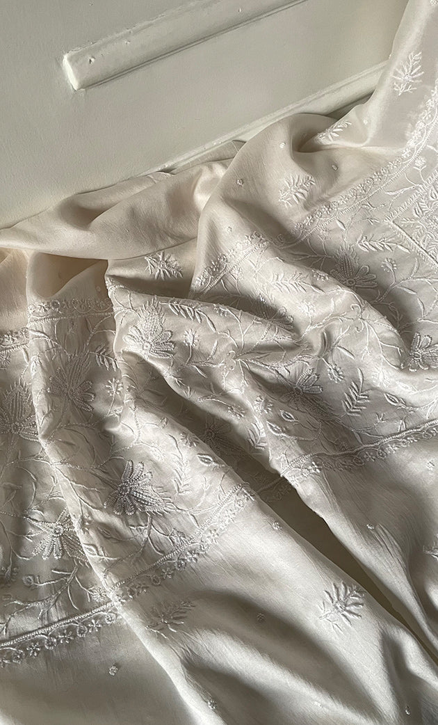 Women's Lakhnavi Handcrafted Chanderi Silk Unstitched Kurta And Dupatta Set - HONC0327486