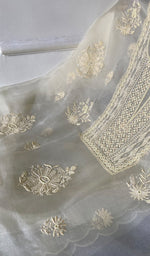 Load image into Gallery viewer, Women's Lakhnavi Handcrafted Pure Organza Chikankari Unstitched Kurta And Dupatta Set- HONC0333533