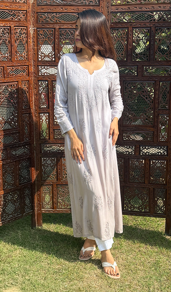 Heer Women's Lucknowi Handcrafted Modal Cotton Chikankari Kurti - HONC0236995