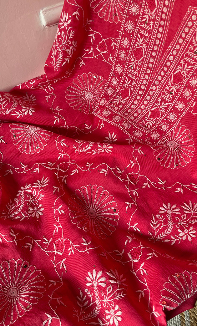 Women's Lakhnavi Handcrafted Maheshwari Mul Chanderi Unstitched Kurta And Dupatta Set - HONC0275135