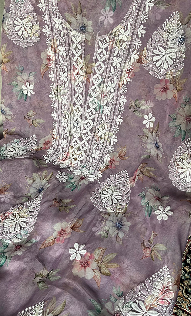 Disha Women's Lakhnavi Handcrafted Organza Chikankari Unstitched Kurti Fabric - HONC0332151