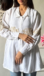 Load image into Gallery viewer, Mahika Women's Lucknowi Handcrafted Slub Cotton Chikankari Shirt - HONC0344239