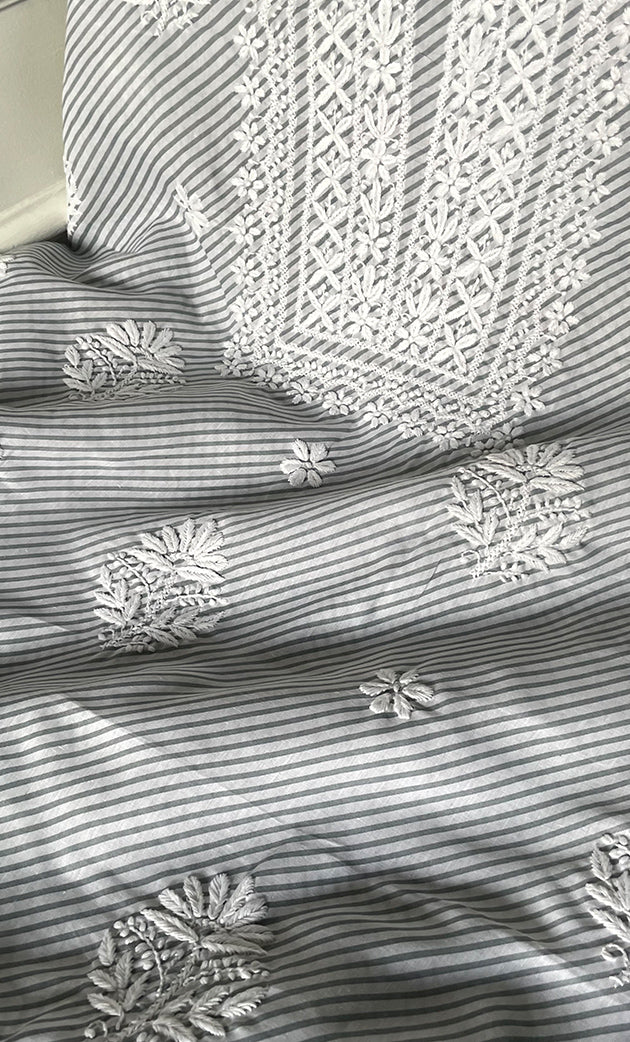 Shumaira Women's Lakhnavi Handcrafted Cotton Chikankari Unstitched Kurti Fabric - HONC0326383