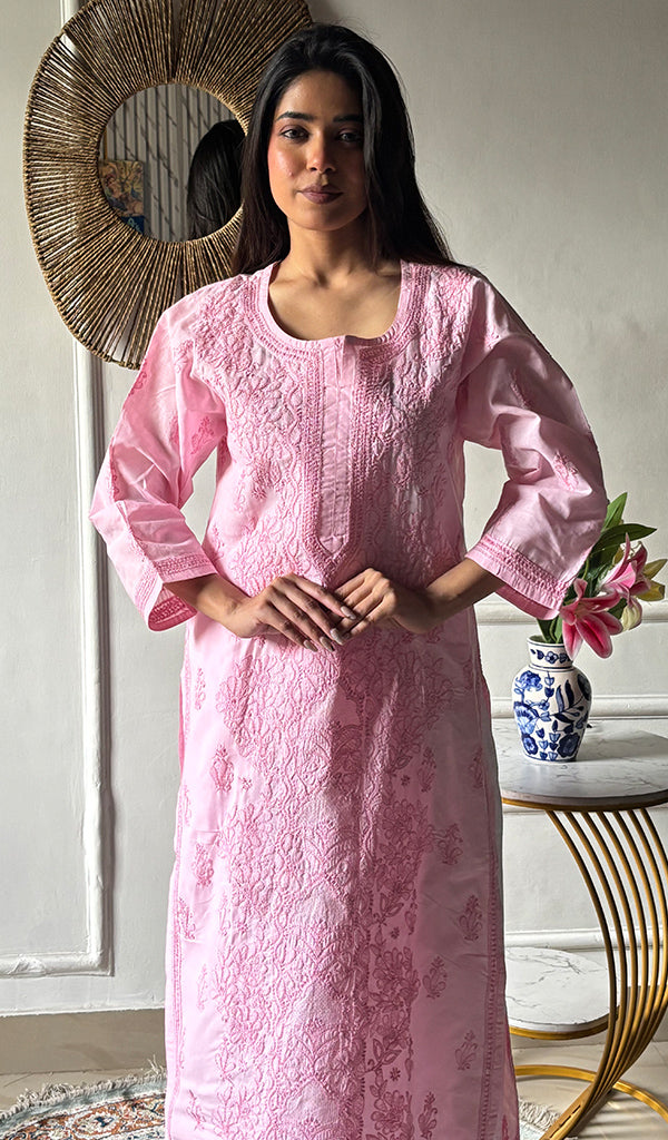 Shreea Women's Lakhnavi Handcrafted Cotton Chikankari Kurti - HONC0347171