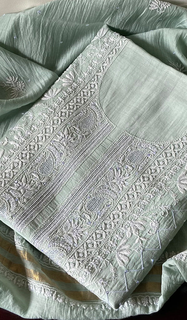 Women's Lakhnavi Handcrafted Mul Chanderi Kurta And Dupatta Set - HONC0288993