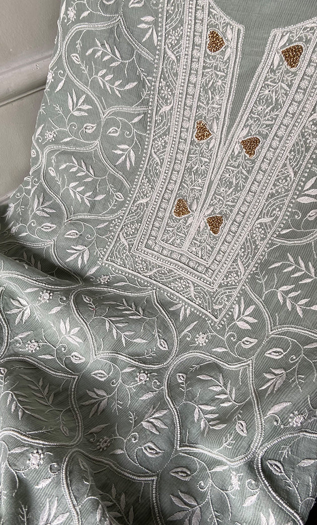 Mehr Women's Lakhnavi Handcrafted Maheshwari Mul Chanderi Unstitched Kurta And Dupatta Set- HONC0286684