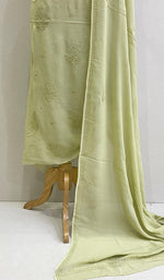 Load image into Gallery viewer, Women&#39;s Lakhnavi Handcrafted Viscose Georgette Chikankari Full Suit Material - HONC0155209
