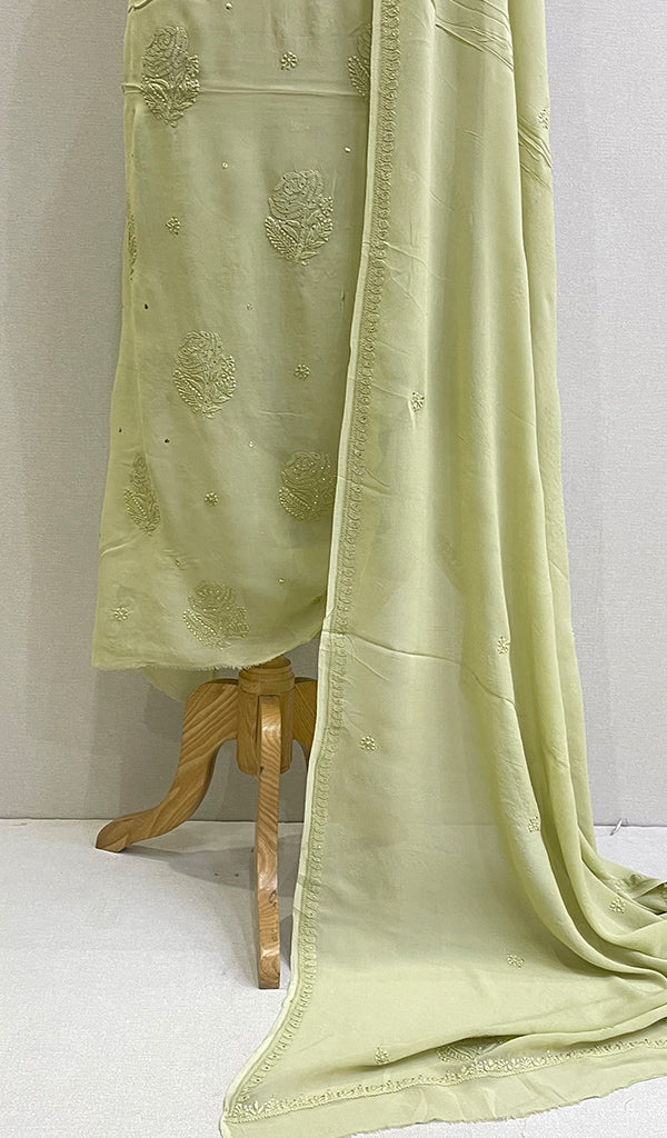 Women's Lakhnavi Handcrafted Viscose Georgette Chikankari Full Suit Material - HONC0155209