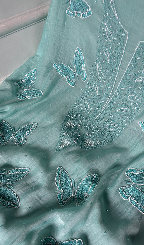 Titlee Women's Lakhnavi Handcrafted Mul Chanderi Unstitched Chikankari Full Suit Material - HONC0339577