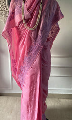 将图像加载到图库查看器中， Women&#39;s Lakhnavi Handcrafted Tussar Silk Chikankari Saree - HONC0284160
