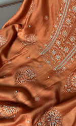 Load image into Gallery viewer, Women's Lucknowi Handcrafted Chanderi Silk Unstitched Chikankari Full Suit Material - HONC018789