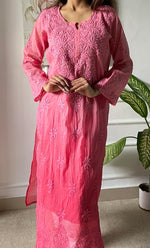 Load image into Gallery viewer, Women&#39;s Lucknowi Handcrafted Mul Chanderi Chikankari Kurti - HONC0308046
