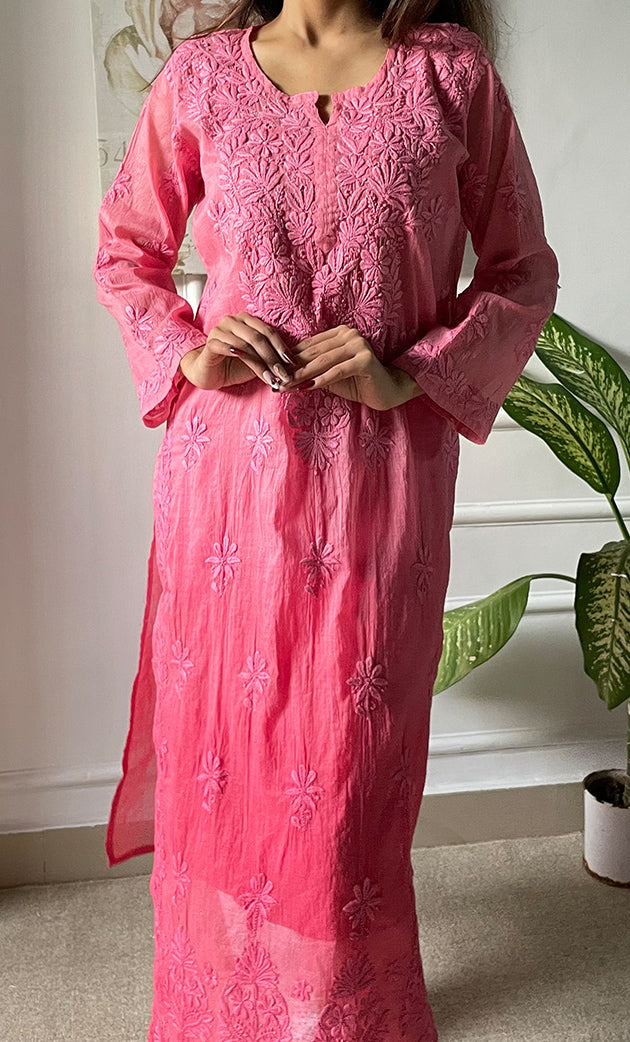 Women's Lucknowi Handcrafted Mul Chanderi Chikankari Kurti - HONC0308046